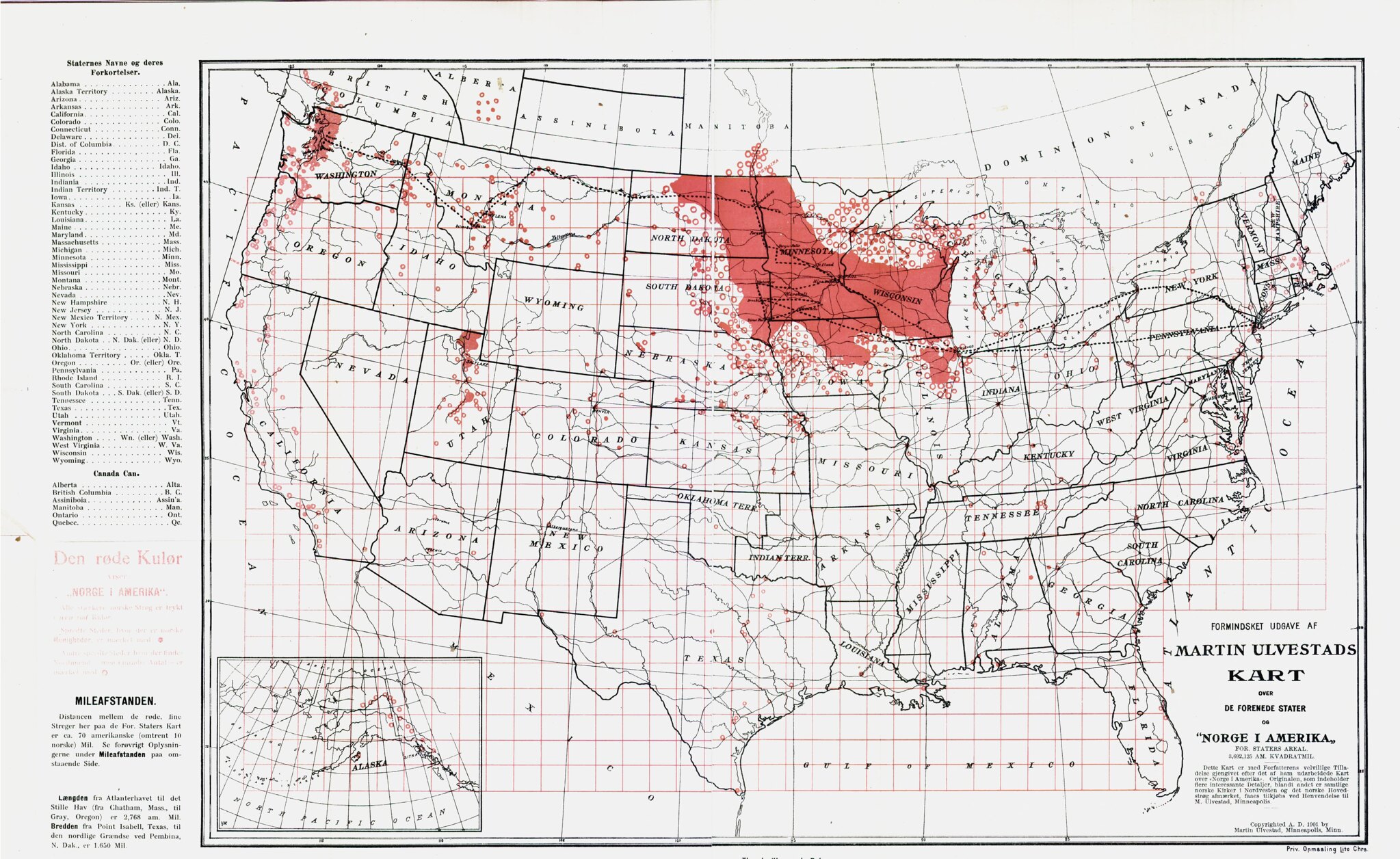 Distribusjon av norsktalende mennesker i USA og Canada